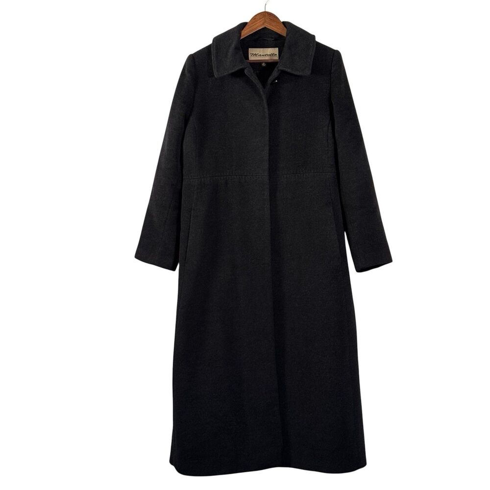 Mantello Wool Angora Maxi Coat Sz 12 Charcoal Old Money Quiet Luxury